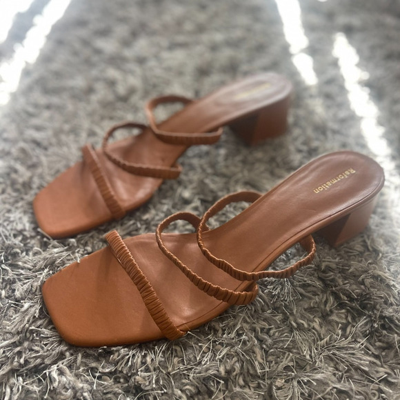Reformation 11 Mules Assunta Strappy Block Heels Leather Pecan Brown Open Toe - Picture 2 of 9
